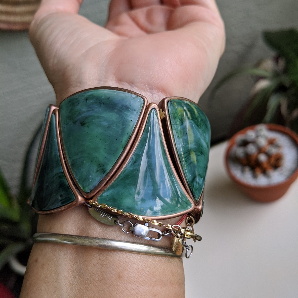 Sue Cox Green Stretch Bracelet Copper Bronze - Picture 4 of 15